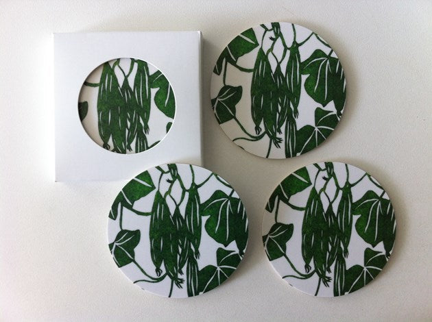 Glasunderlägg/Coasters, ”Grön Gurka” 4-pack, svensktillverkad